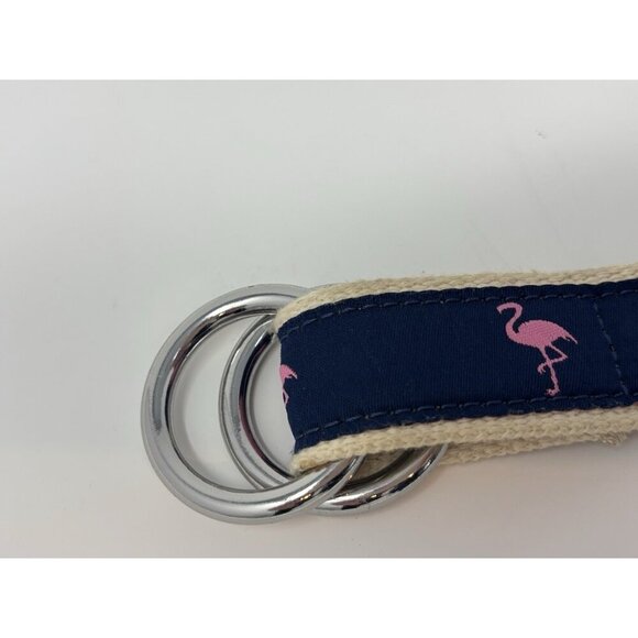 J. Crew Belt Fabric Blue/Pink Flamingo Double D Ring Sz Small - Picture 2 of 7